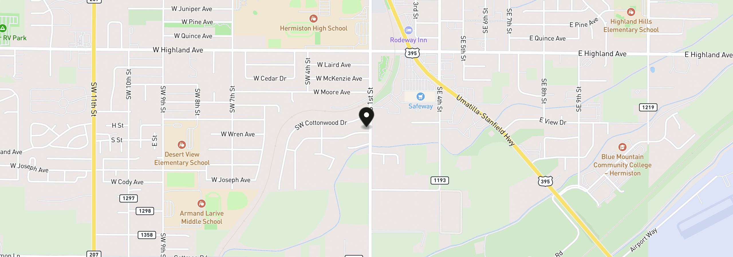 Map showing the location of 102 SW Desert Sky Dr 13, Hermiston, OR 97838