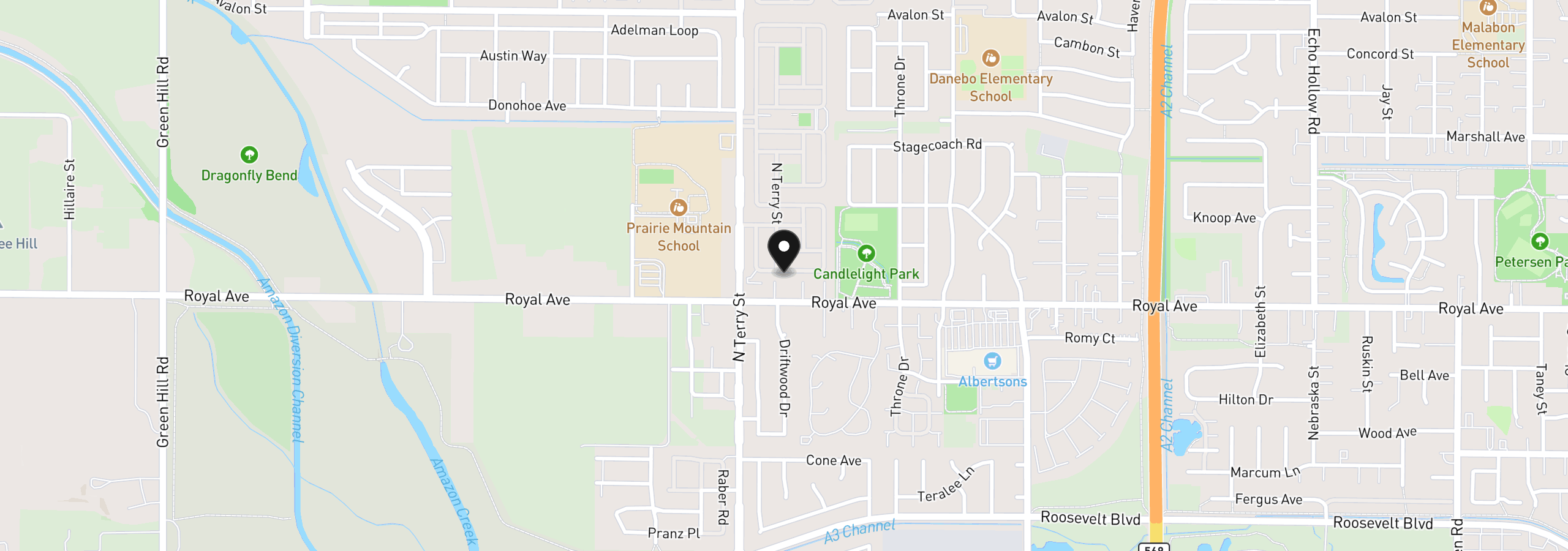 Map showing the location of 1199 N Terry St 140, Eugene, OR 97402