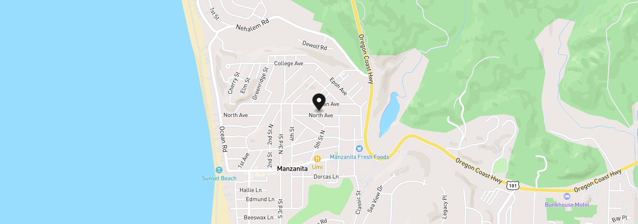 Map showing the location of 485 North Ave, Manzanita, OR 97130