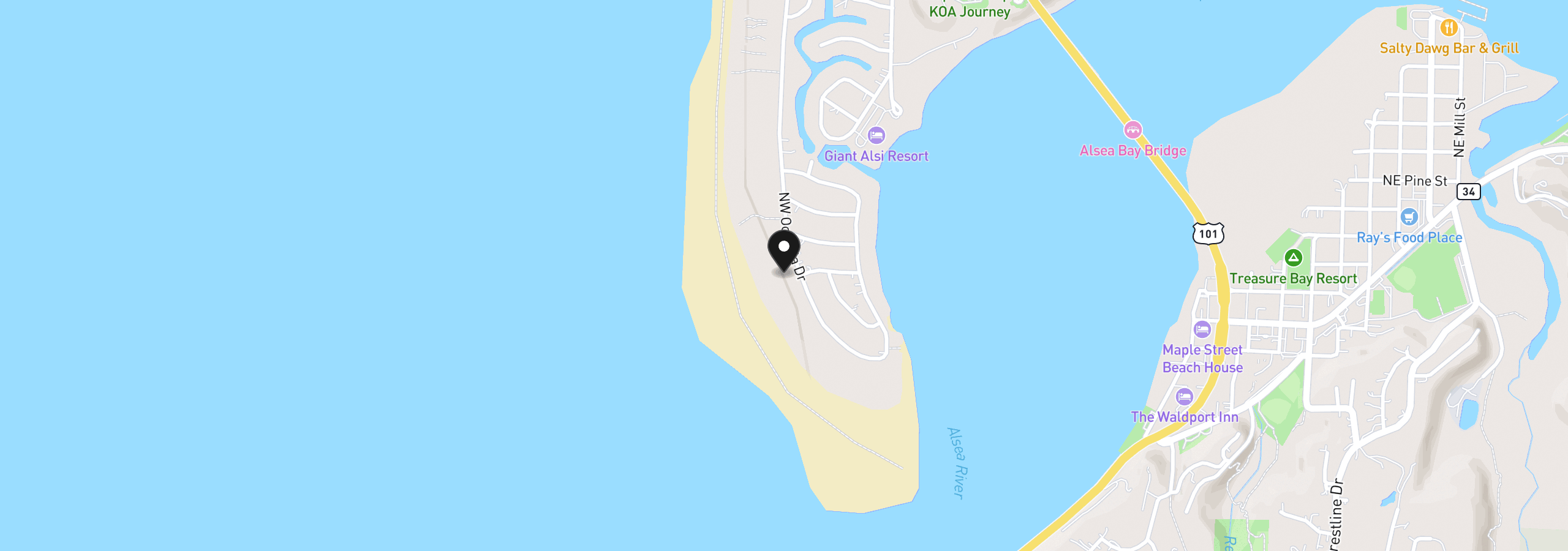 Map showing the location of 202 NW Oceania Dr, Waldport, OR 97394