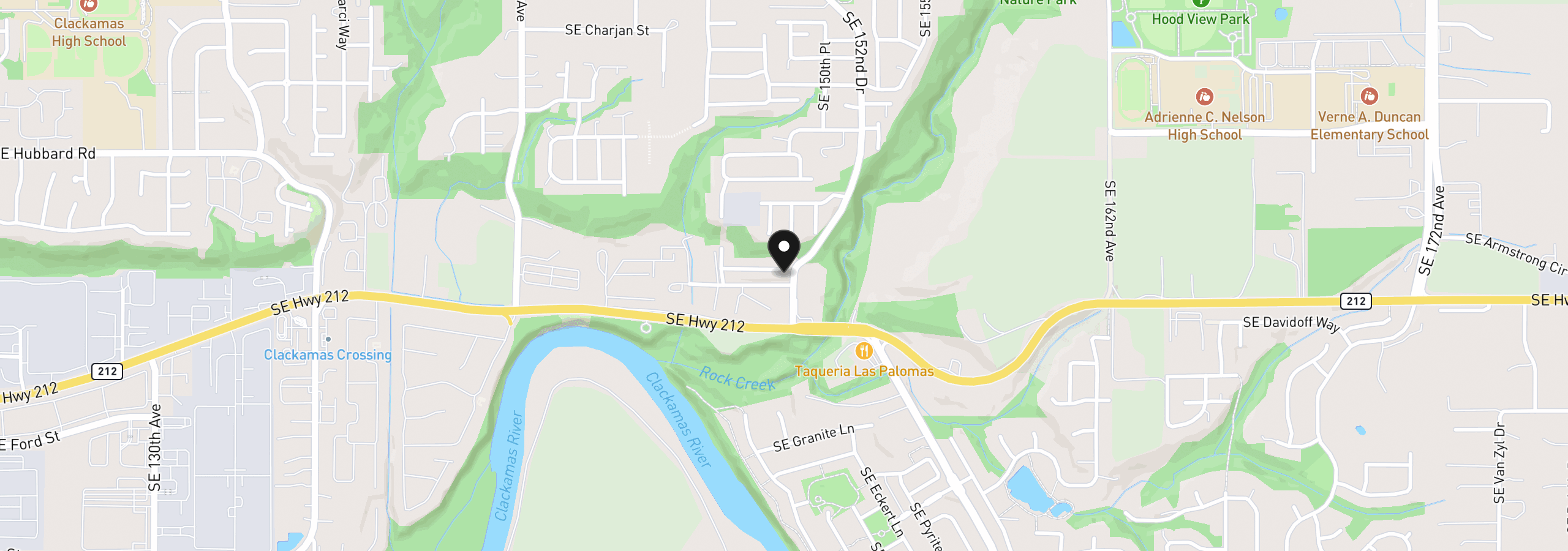 Map showing the location of 15184 SE Dayspring Ln, Clackamas, OR 97015