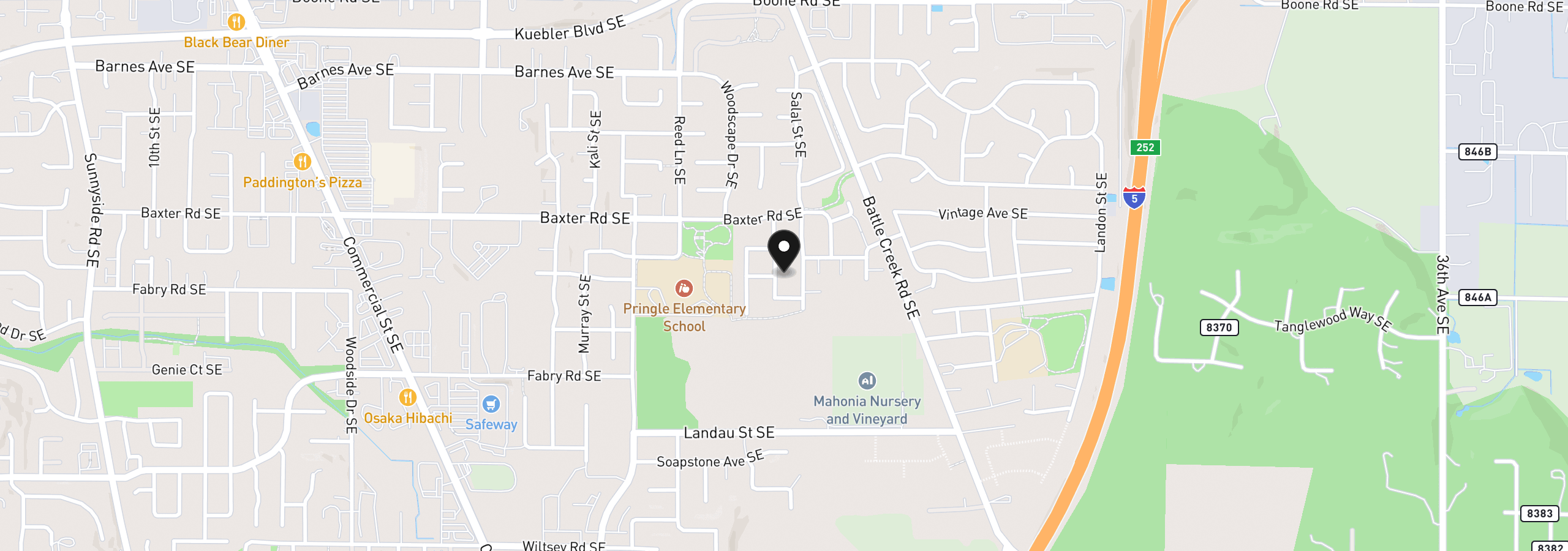 Map showing the location of 5490 SE Woodmill Dr, Salem, OR 97306