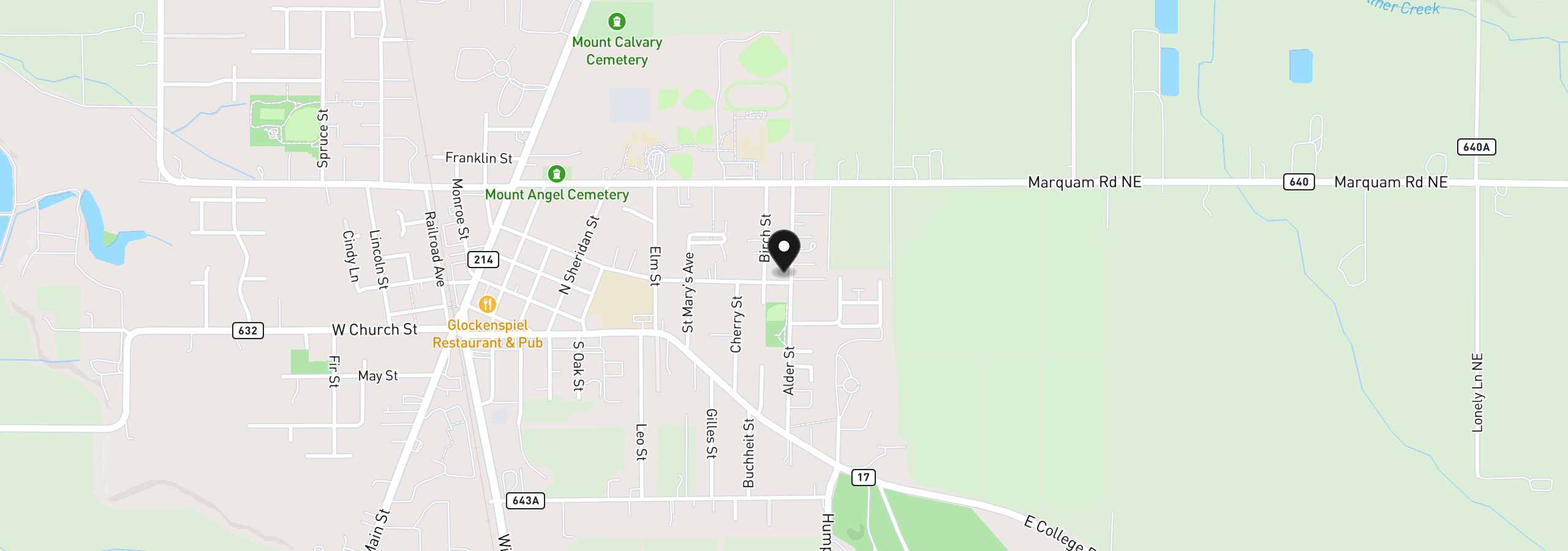 Map showing the location of 990 Taylor St, Mt. Angel, OR 97362
