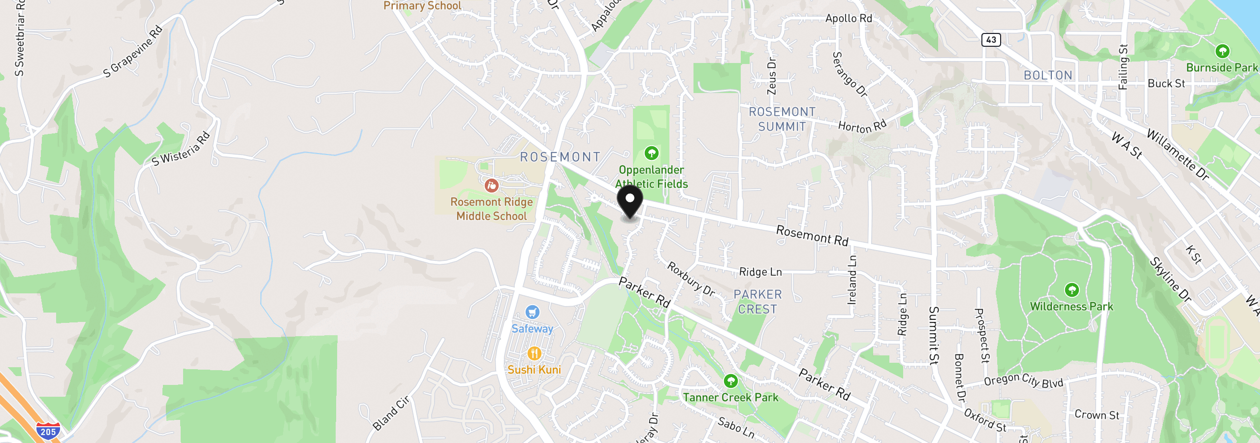 Map showing the location of 5122 Heron Dr, West Linn, OR 97068