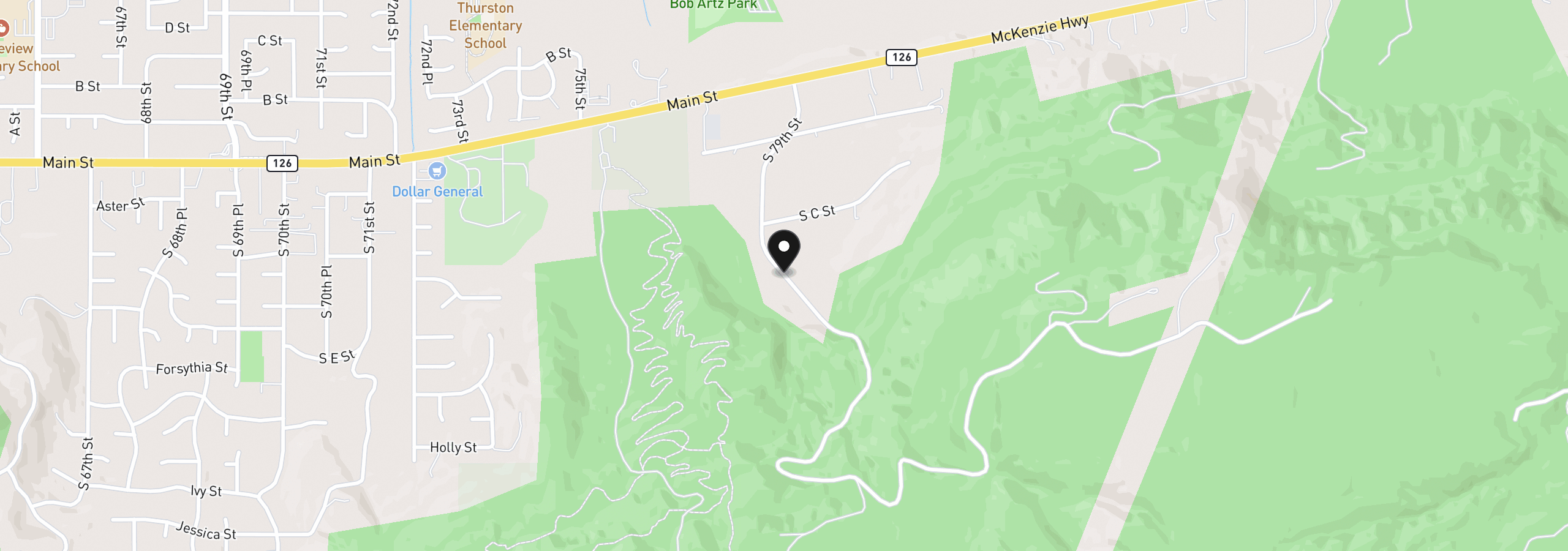 Map showing the location of 0 S 79th St, Springfield, OR 97478
