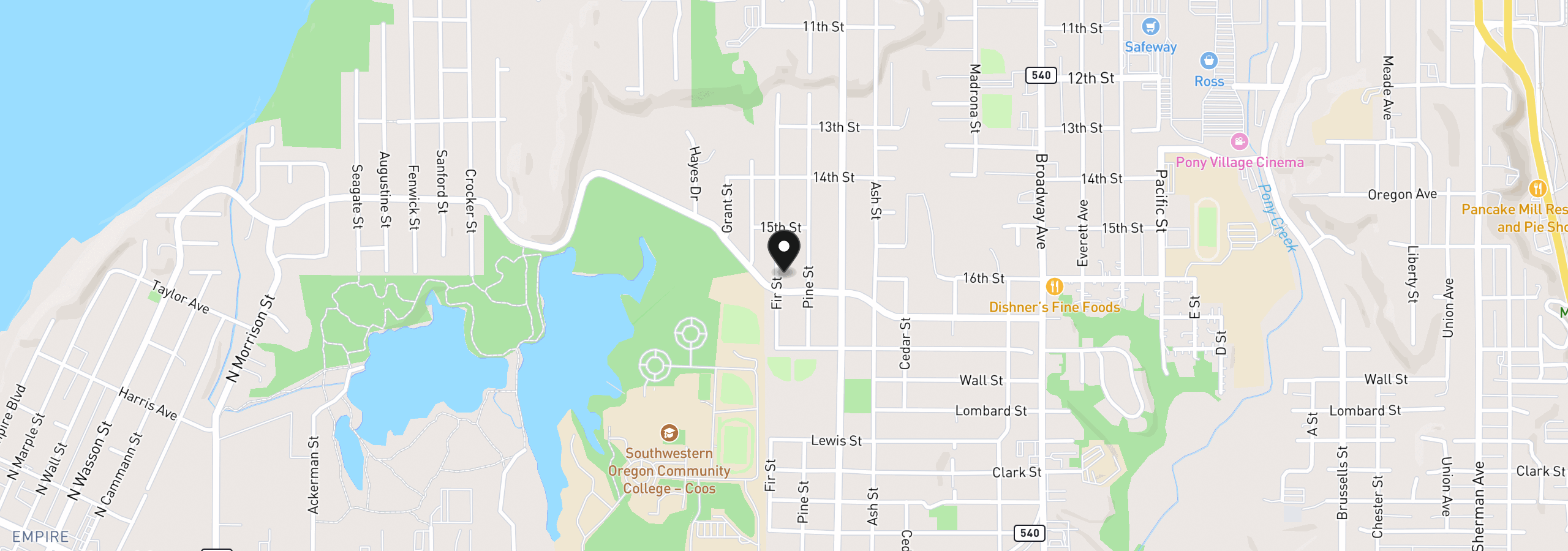 Map showing the location of 2561 Fir St, North Bend, OR 97459