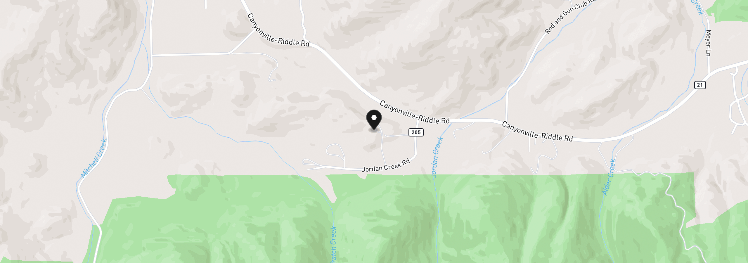 Map showing the location of 375 Jordan Creek Rd, Riddle, OR 97469