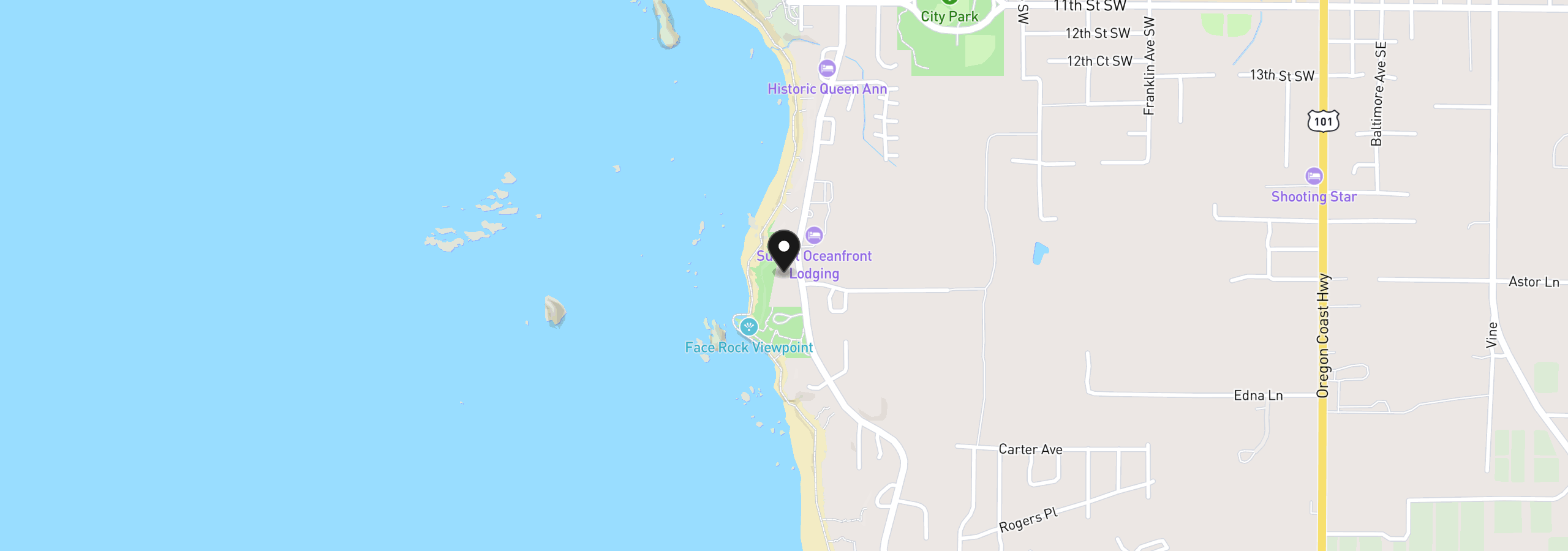 Map showing the location of 1950 Beach Loop Dr SW, Bandon, OR 97411