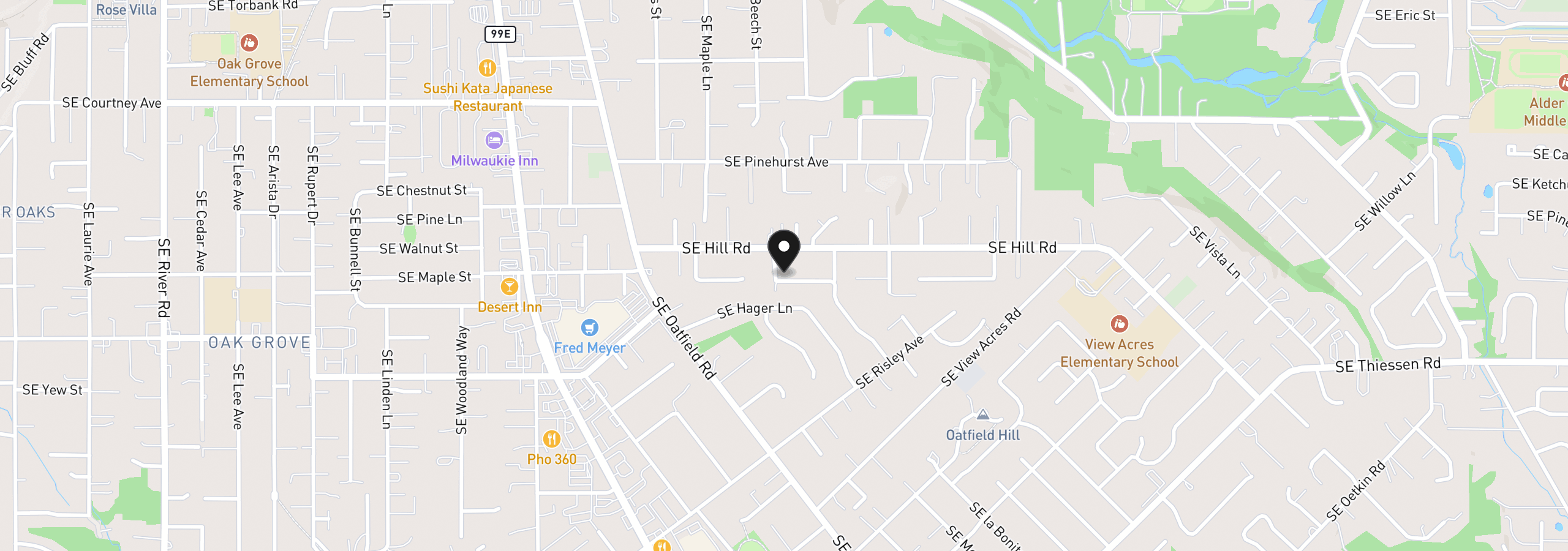Map showing the location of 14446 SE Garland Ln, Milwaukie, OR 97267