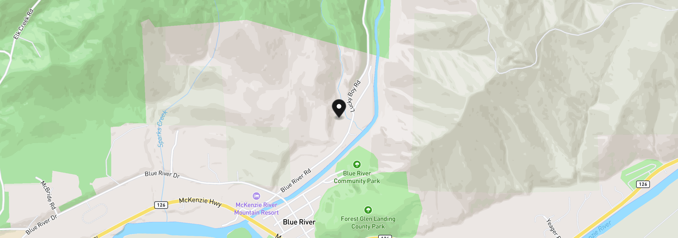 Map showing the location of Blue River Rd, Eugene, OR 97401