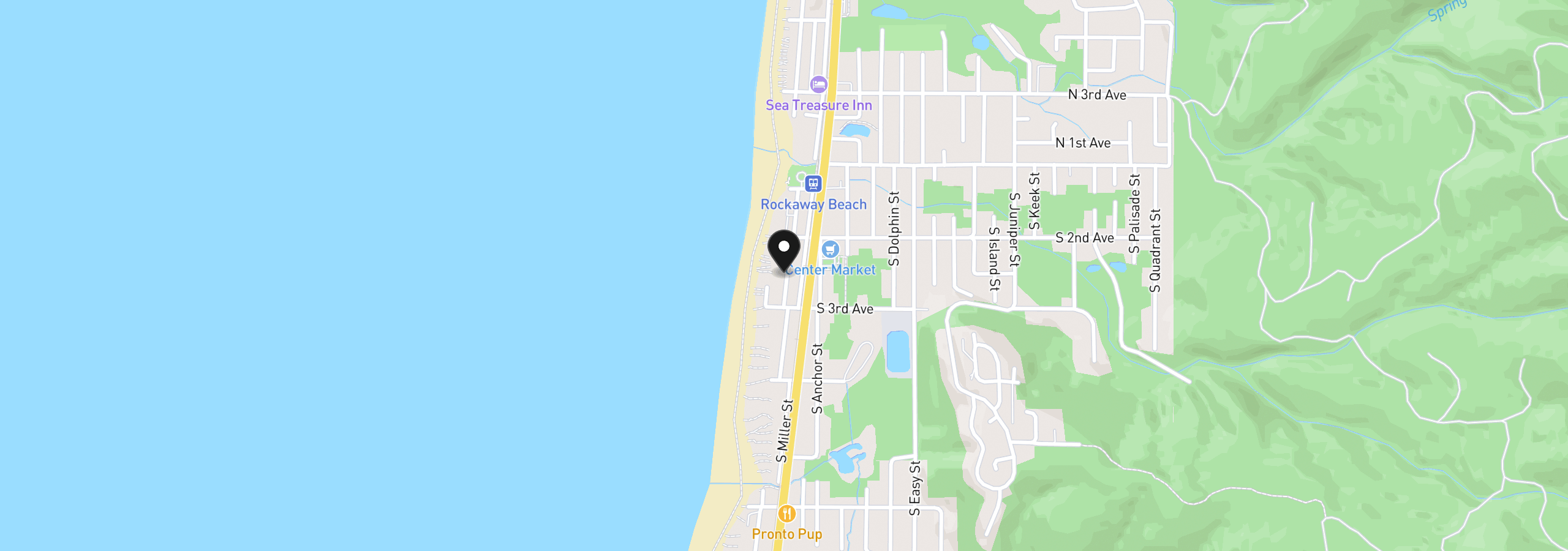 Map showing the location of 229 S Pacific St, Rockaway Beach, OR 97136