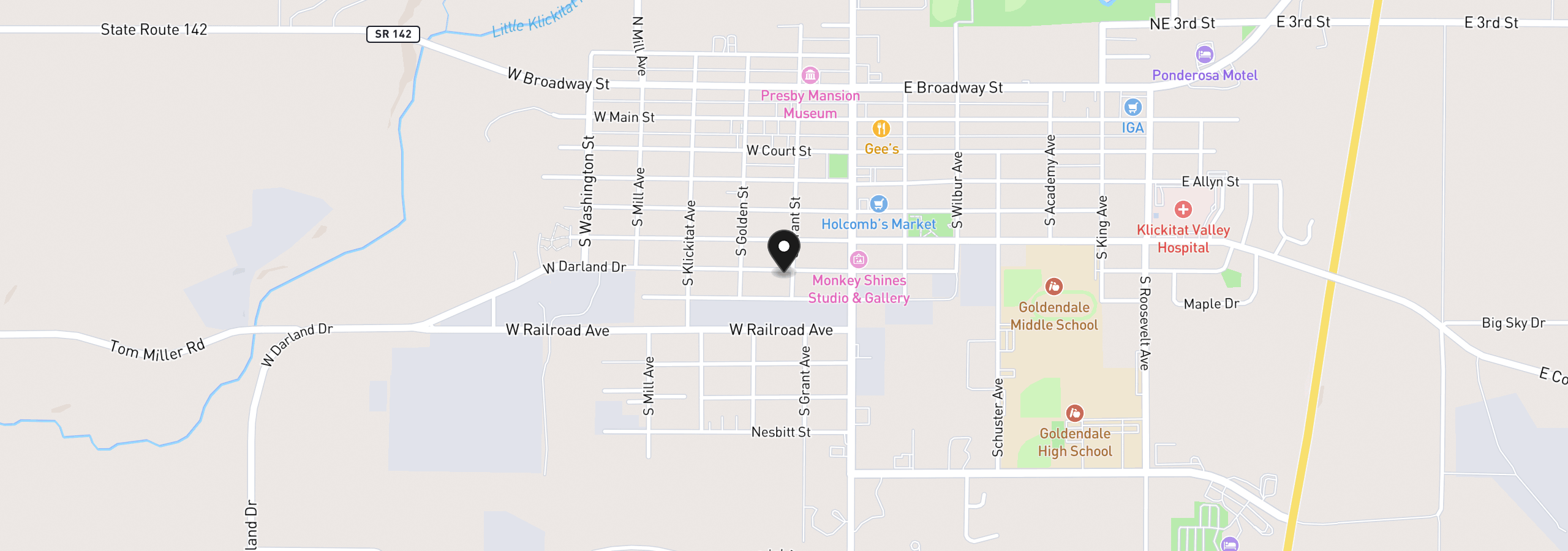 Map showing the location of 204 W Darland St, Goldendale, Wa 98620