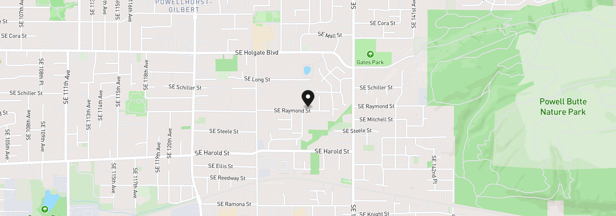 Map showing the location of 13207 SE Raymond St, Portland, OR 97236