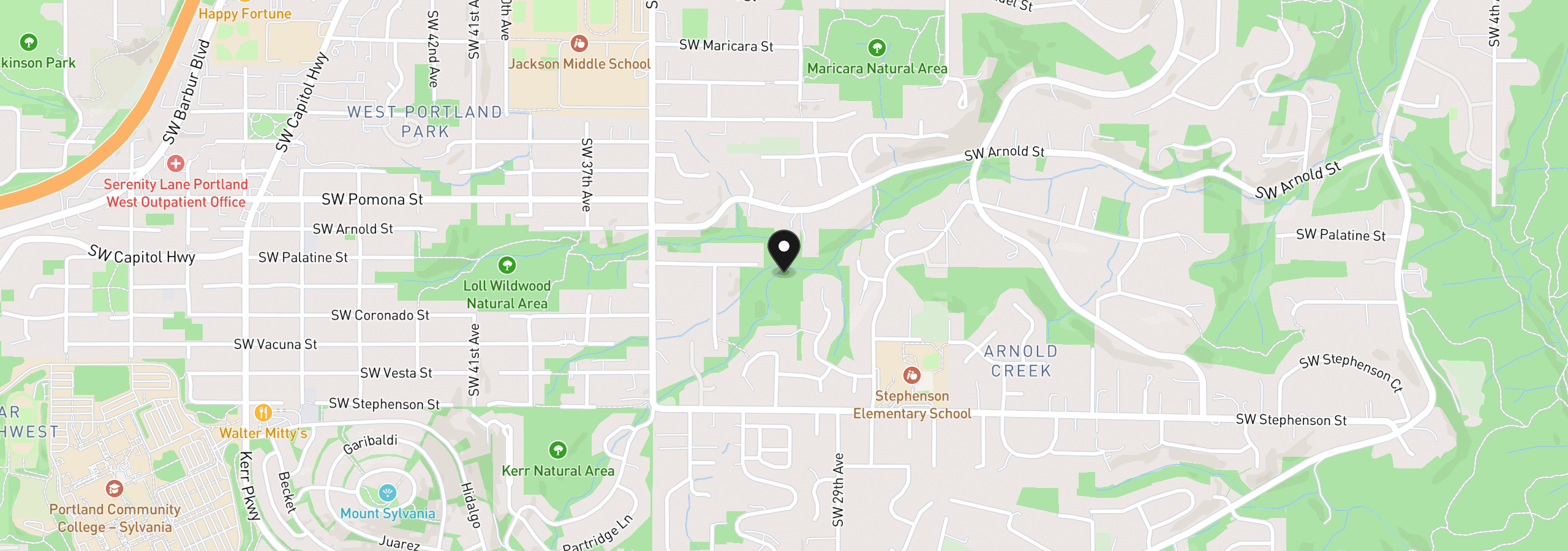 Map showing the location of SW Palatine St, Portland, OR 97219
