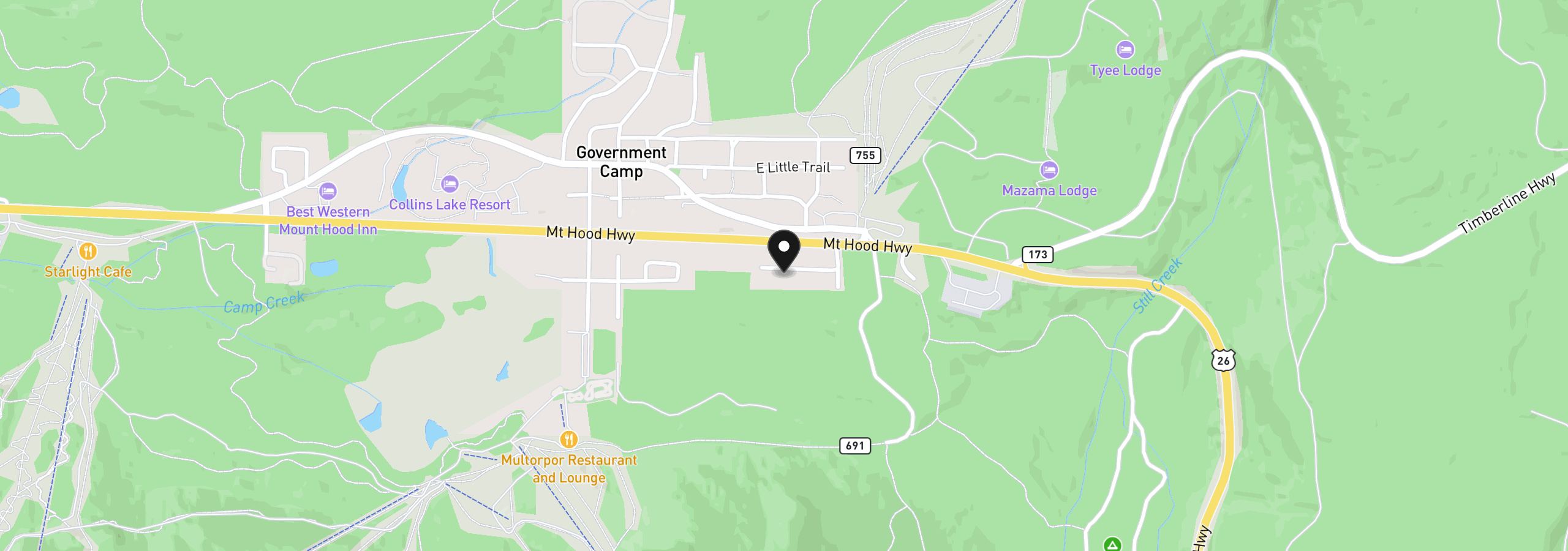 Map showing the location of 89790 E Morrison Ln, Government Camp, OR 97028
