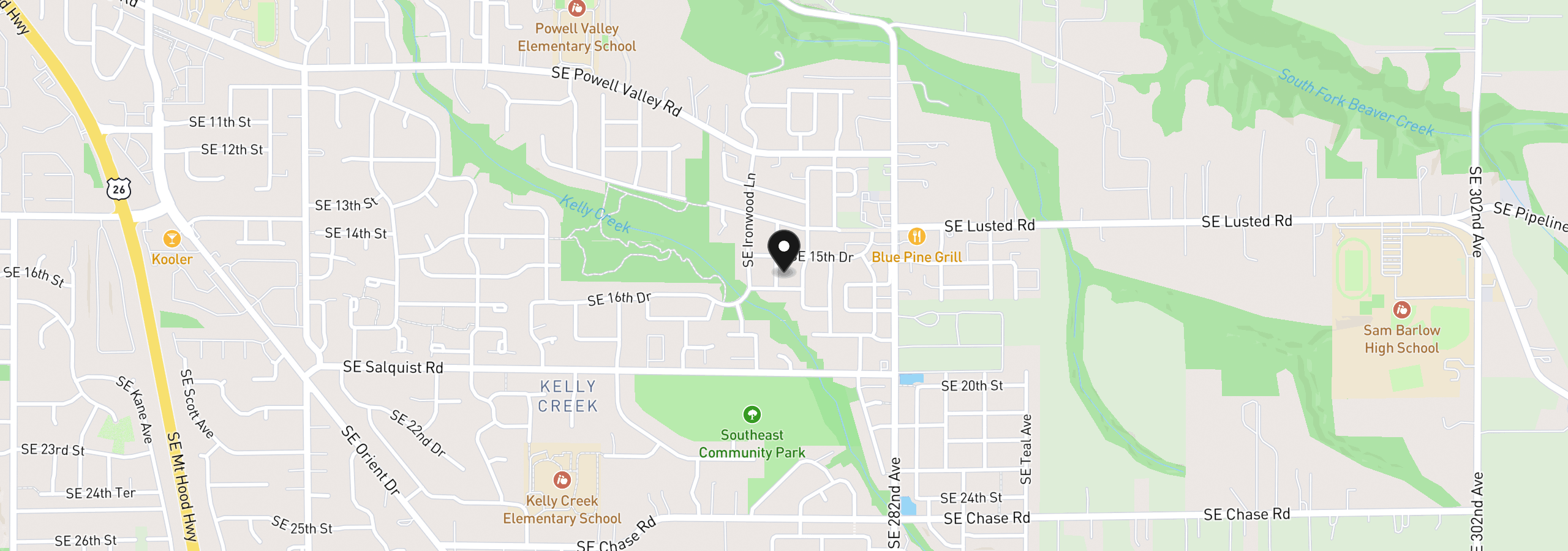 Map showing the location of 1558 SE Jasmine Way, Gresham, OR 97080