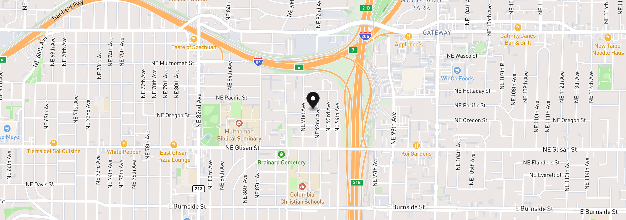 Map showing the location of 9165 NE Oregon St, Portland, OR 97220
