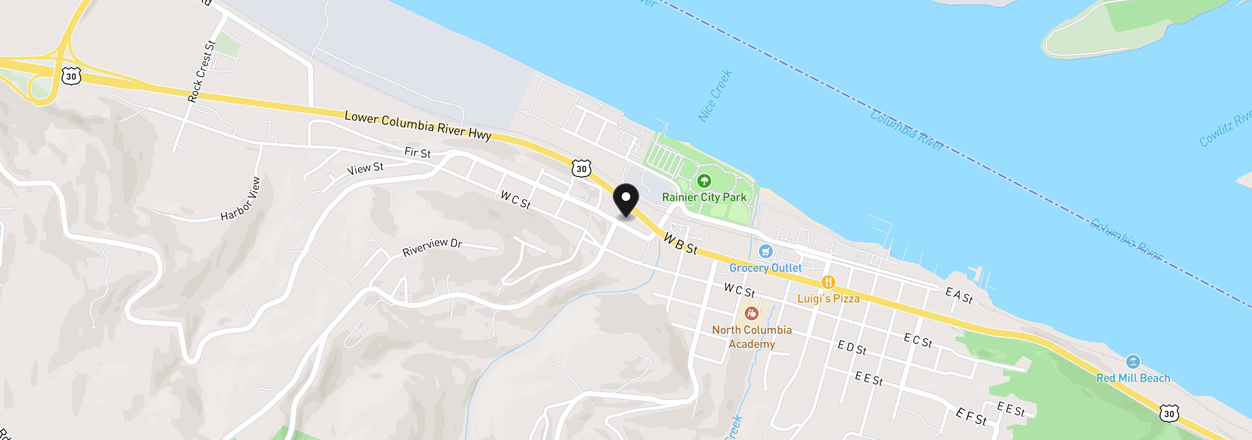 Map showing the location of 0 W B St, Rainier, OR 97048