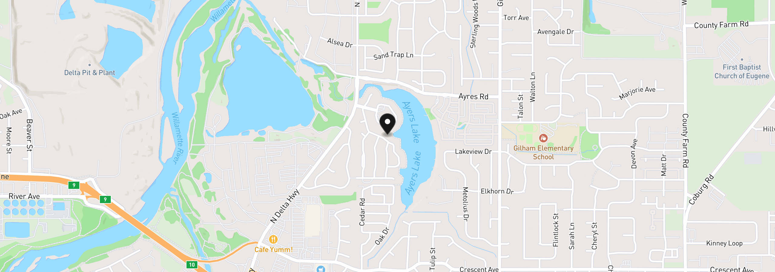 Map showing the location of 3355 N Delta Hwy 120, Eugene, OR 97408
