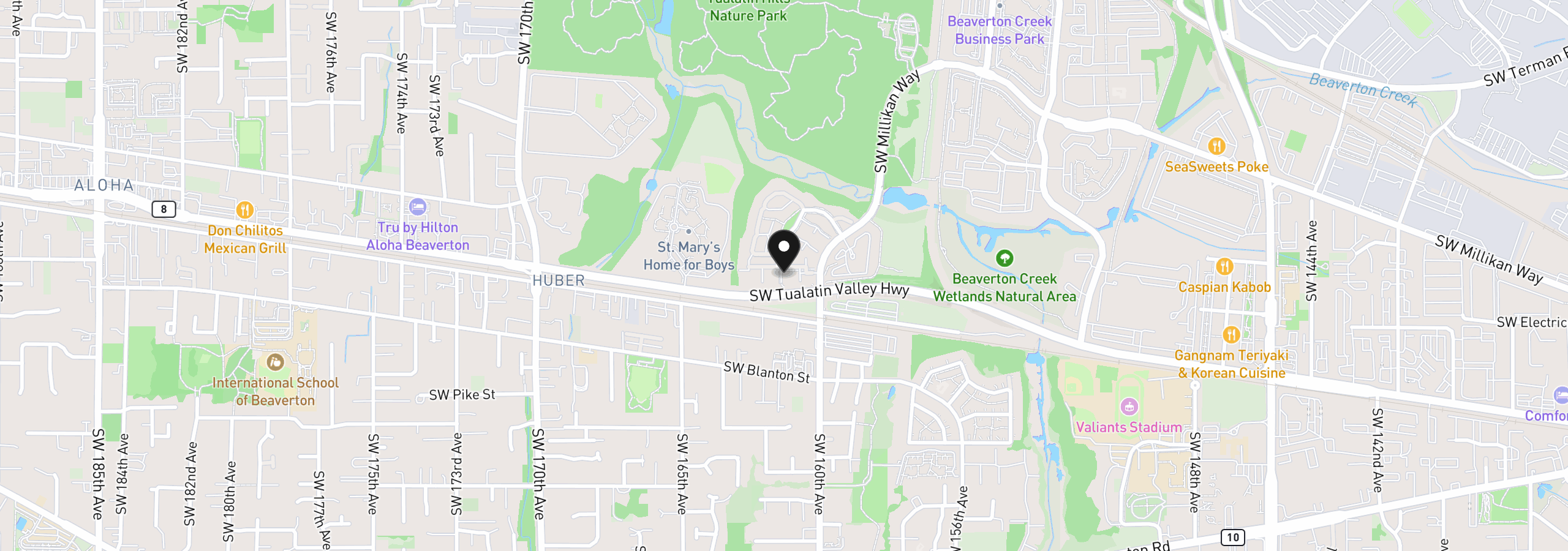 Map showing the location of 16268 SW Audubon St 203, Beaverton, OR 97003