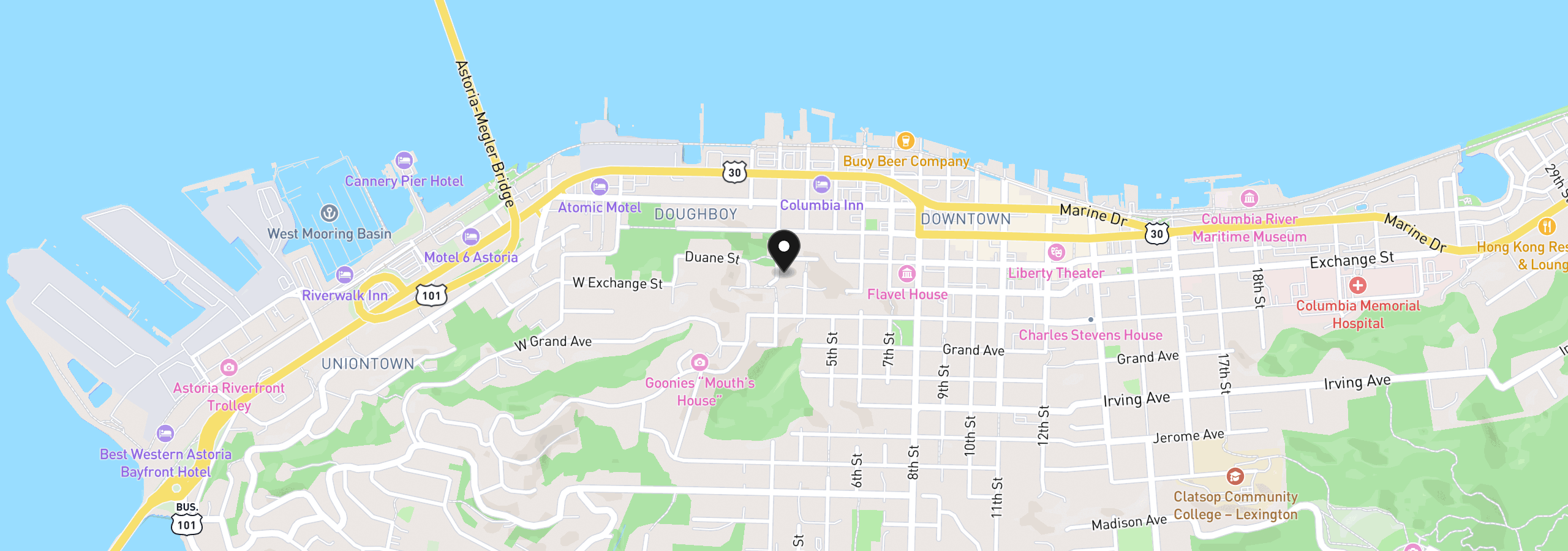 Map showing the location of 470 3rd St, Astoria, OR 97103