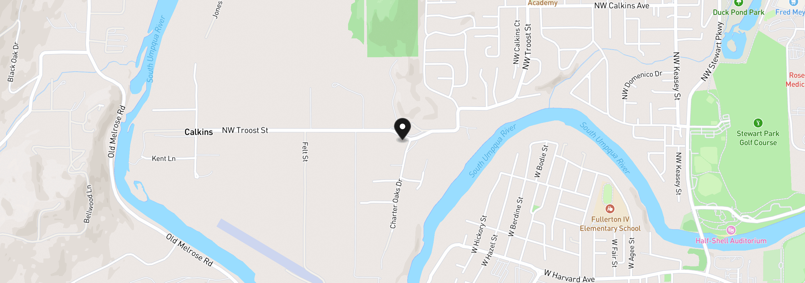 Map showing the location of 0 Troost St, Roseburg, OR 97471
