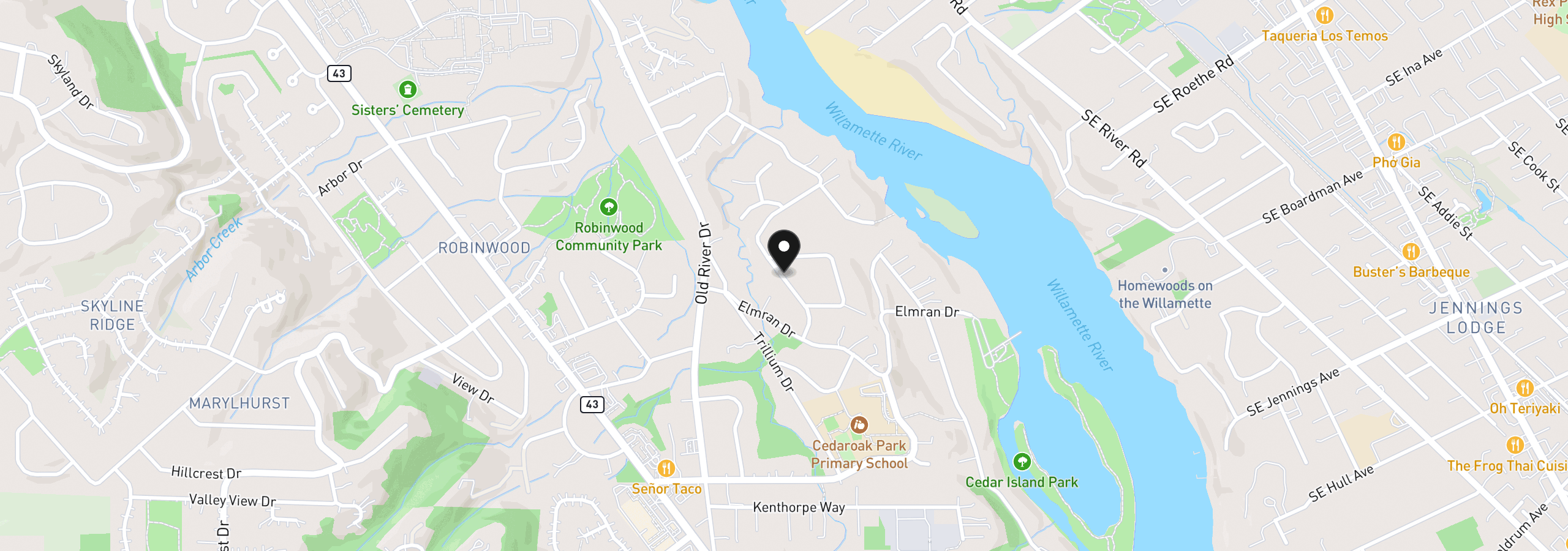Map showing the location of 4581 Calaroga Dr, West Linn, OR 97068