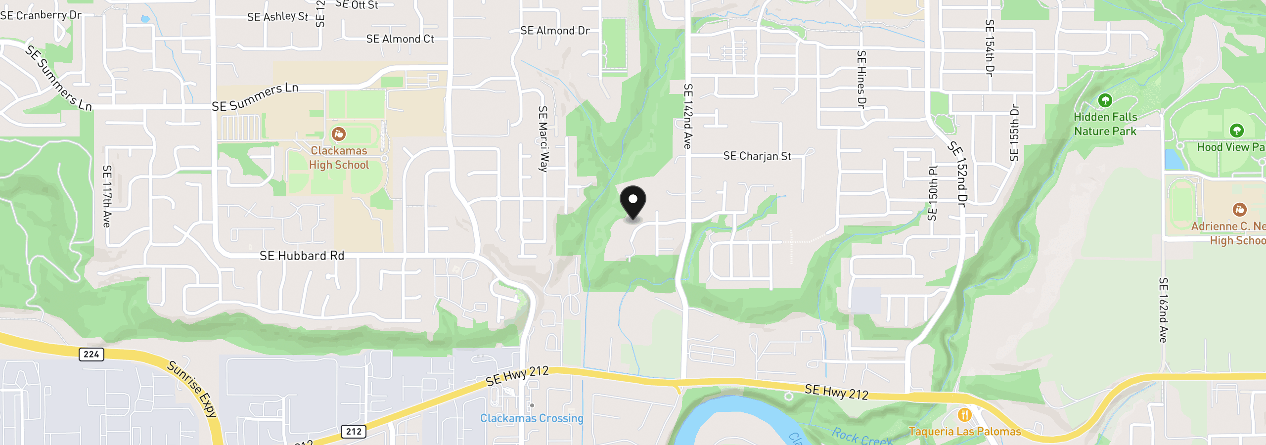 Map showing the location of 14183 SE Iseli Ln, Clackamas, OR 97015