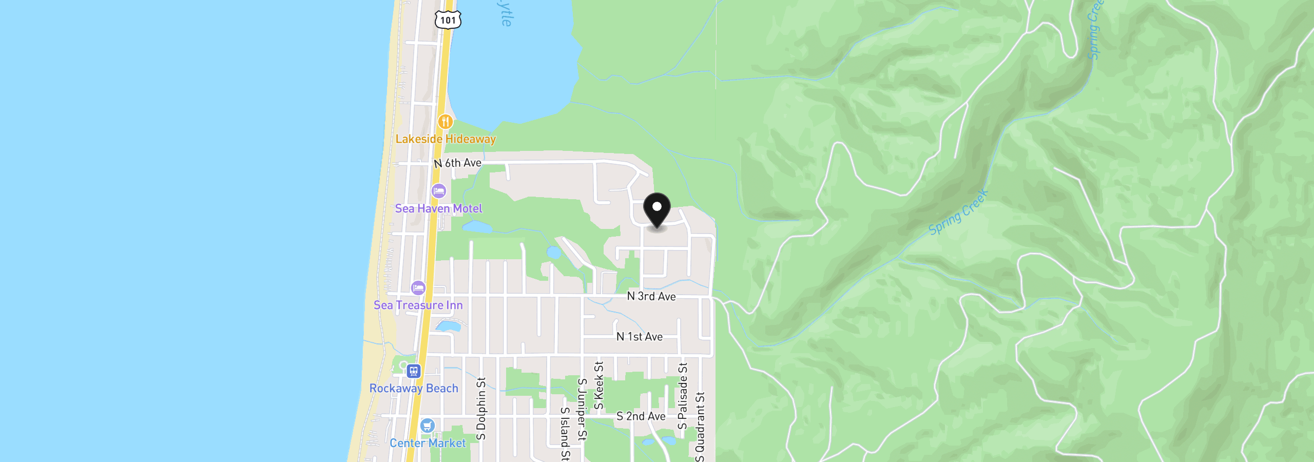 Map showing the location of 1430 N Cedar Creek Cir, Rockaway Beach, OR 97136
