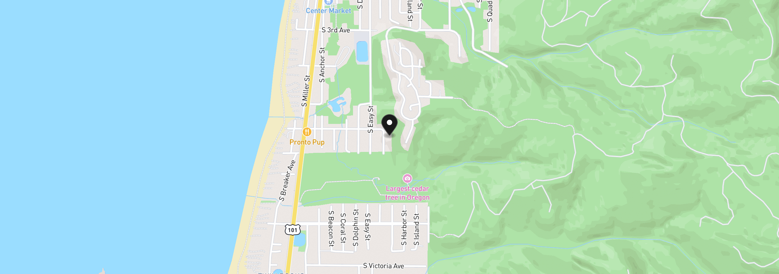 Map showing the location of 620 S Falcon St, Rockaway Beach, OR 97136