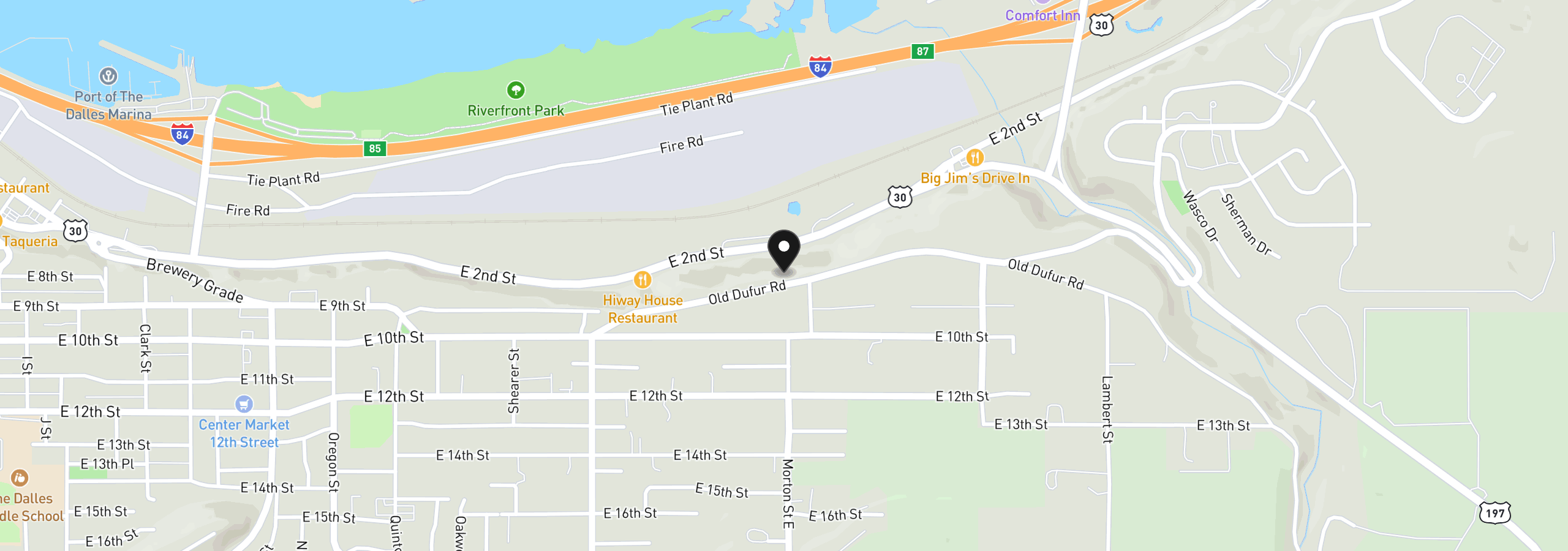 Map showing the location of Old Dufur Road, The Dalles, OR 97058