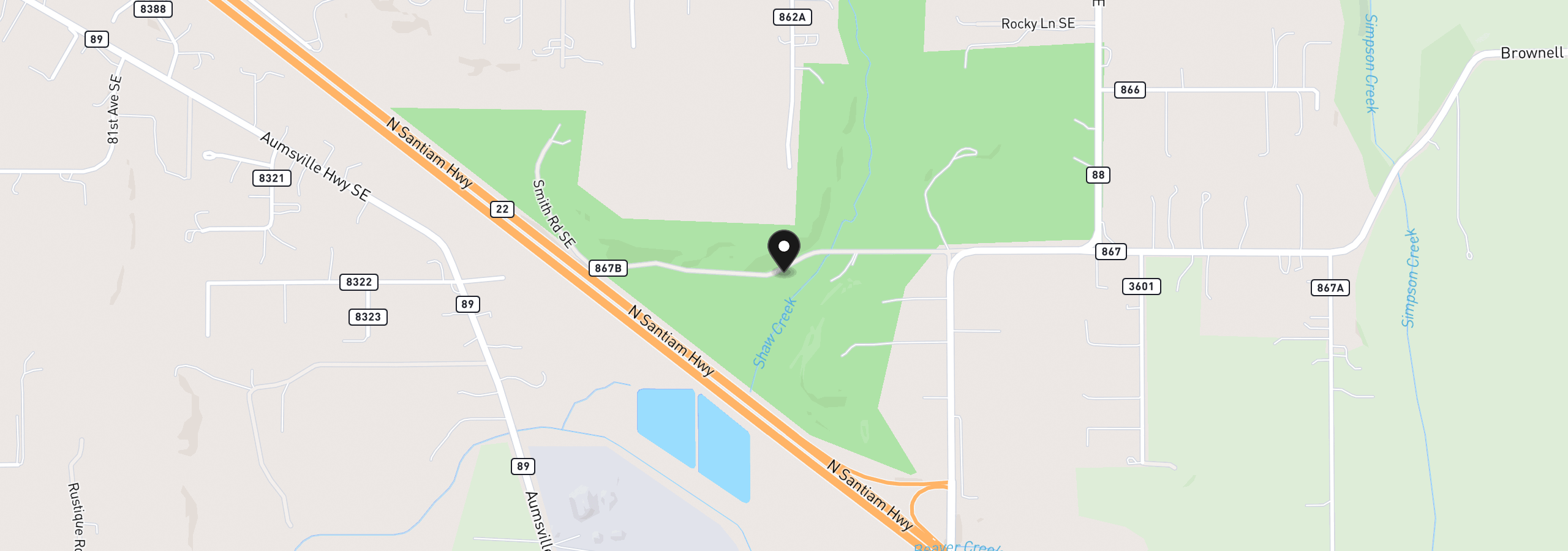 Map showing the location of 9200 Smith Rd, Aumsville, OR 97325