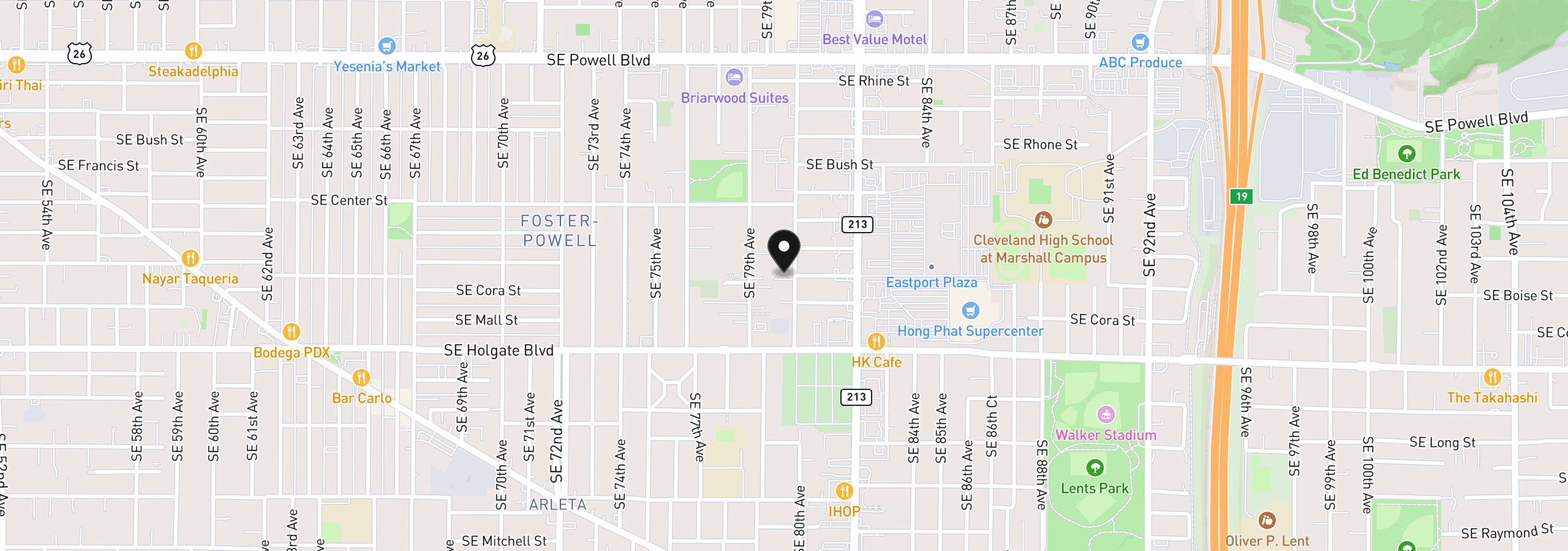 Map showing the location of 4141 SE 80th Ave, Portland, OR 97206