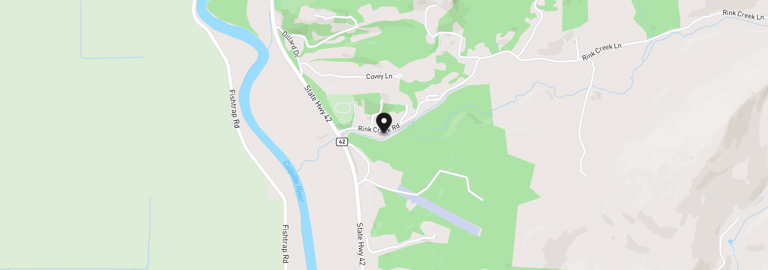 Map showing the location of 94136 Rink Creek Ln, Coquille, OR 97423