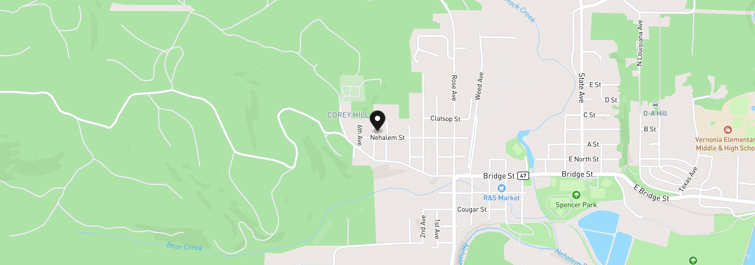 Map showing the location of 1006 5th Ave, Vernonia, OR 97064