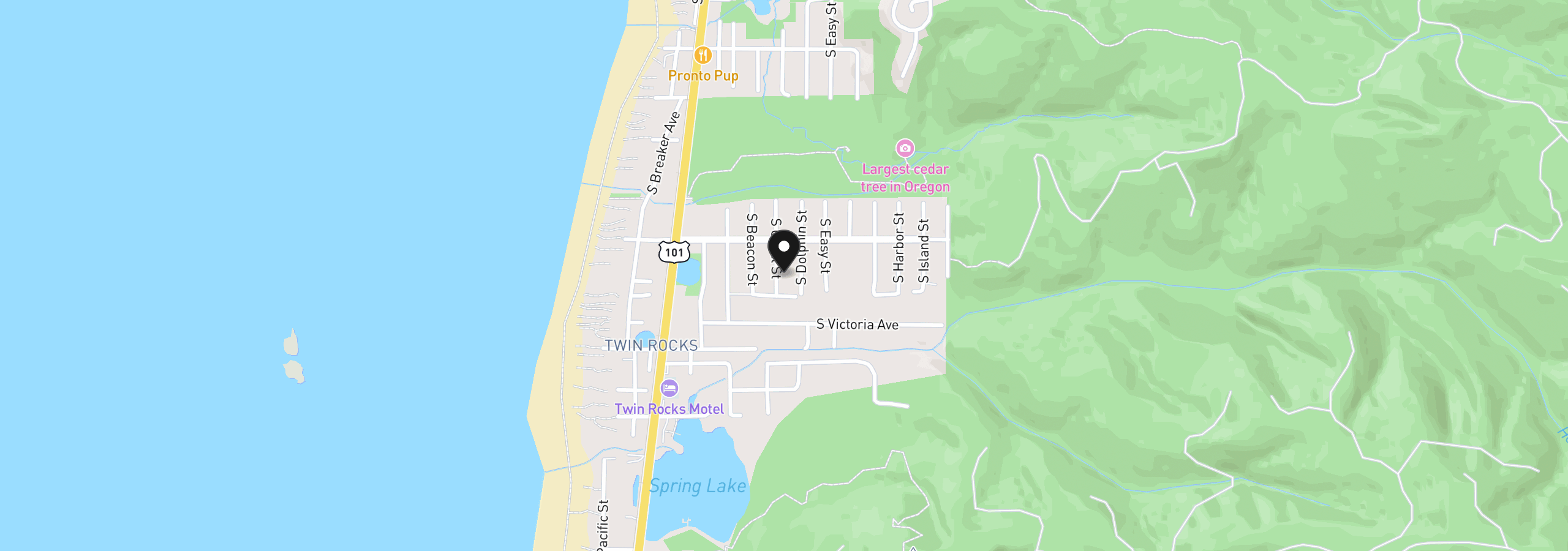 Map showing the location of 1070 S Coral St, Rockaway Beach, OR 97136