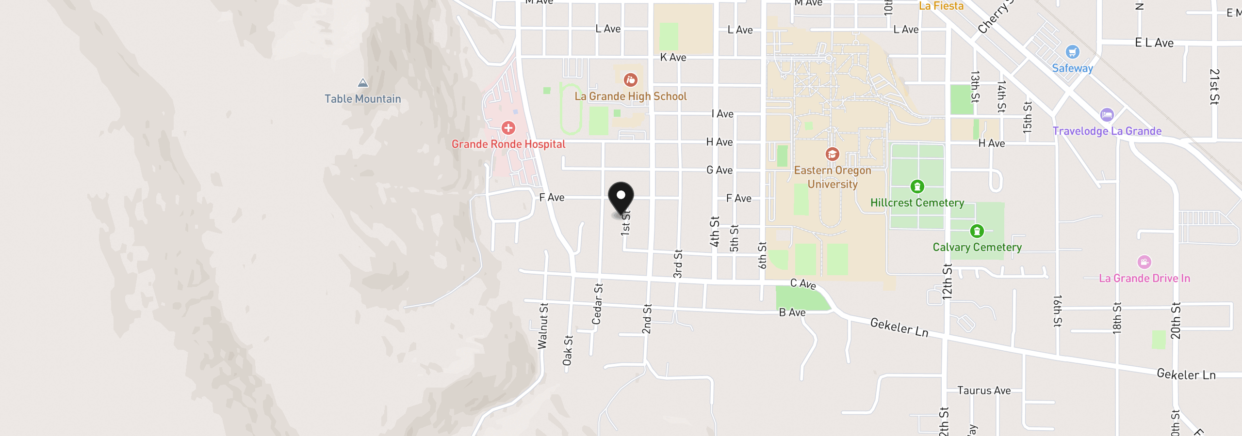 Map showing the location of 502 1st St, La Grande, OR 97850