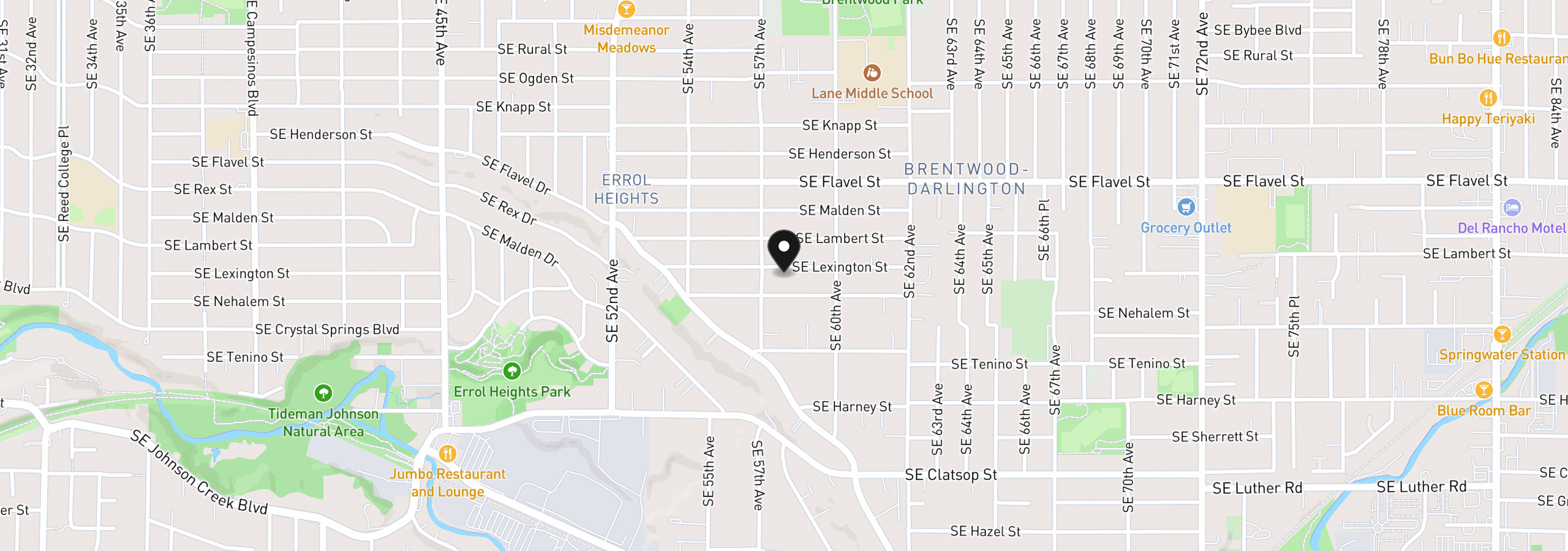 Map showing the location of 5732 SE Lexington St, Portland, OR 97206