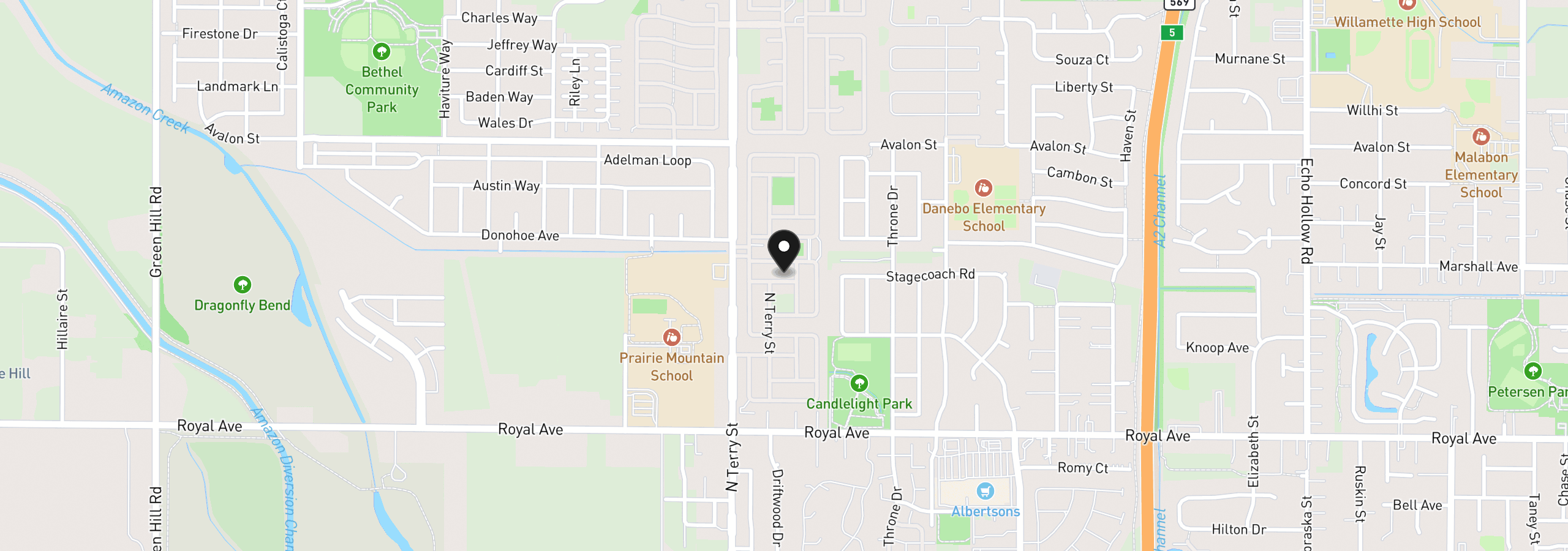 Map showing the location of 1199 N Terry St 119, Eugene, OR 97402