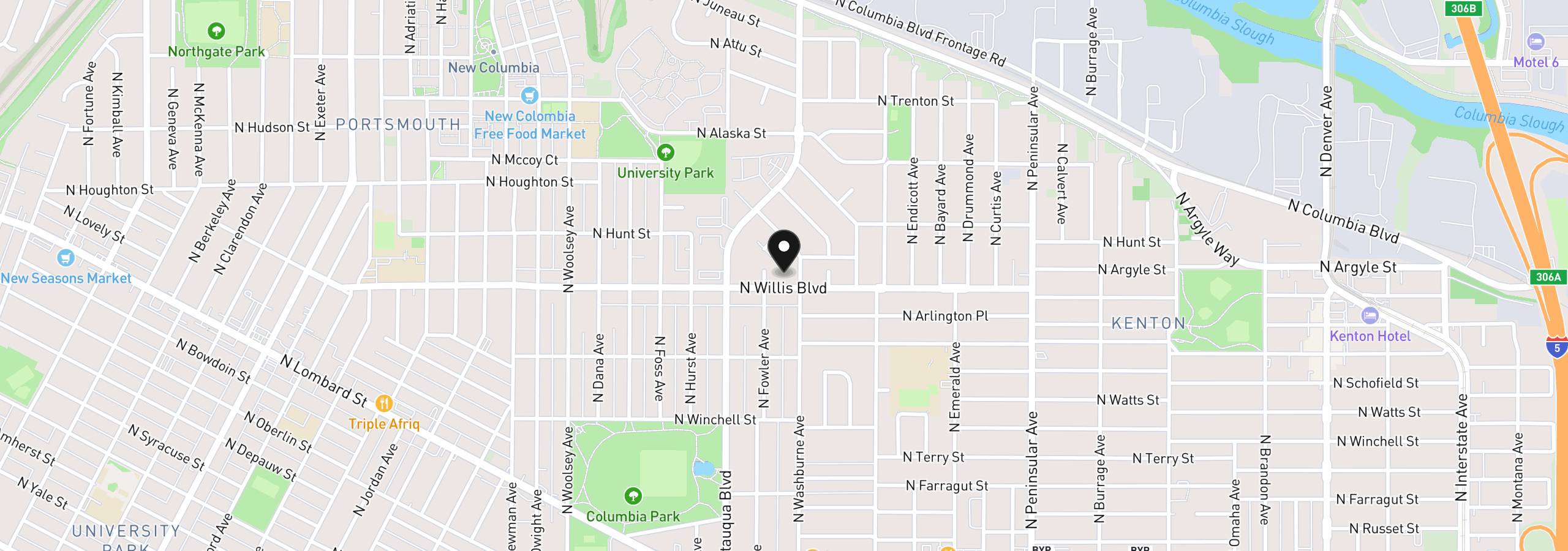 Map showing the location of 3843 N Willis Blvd 3, Portland, OR 97217