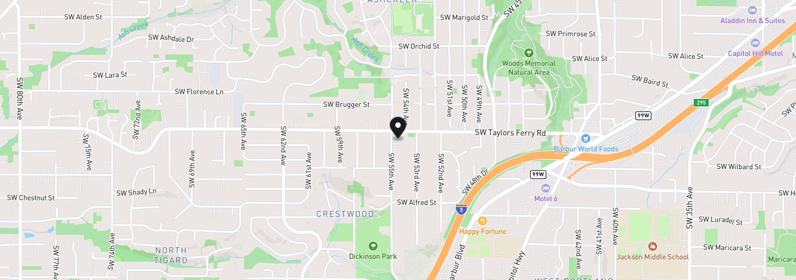 Map showing the location of 9810 SW 55th Ave, Portland, OR 97219