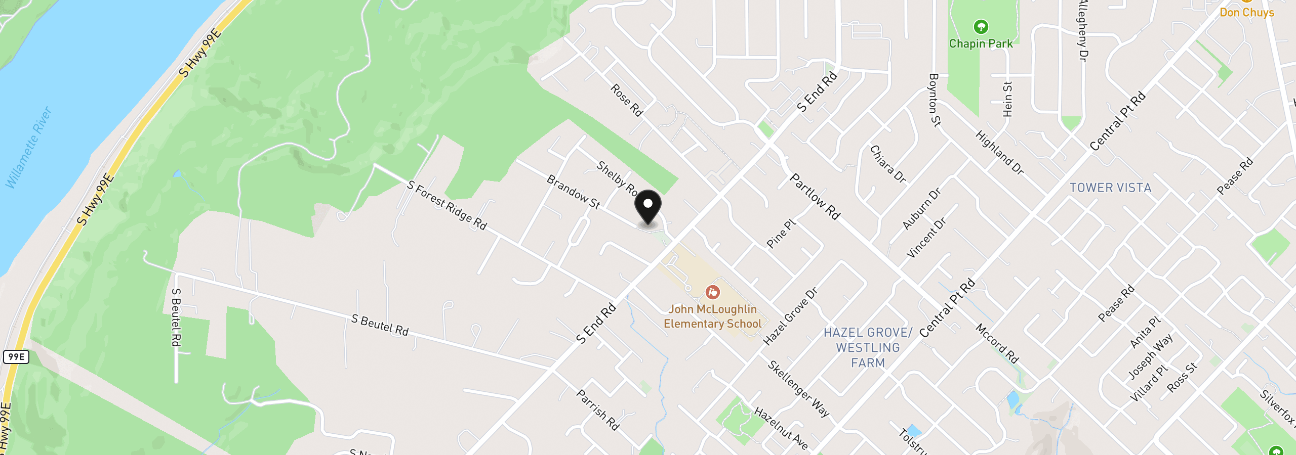 Map showing the location of 11466 Brandow St, Oregon City, OR 97045
