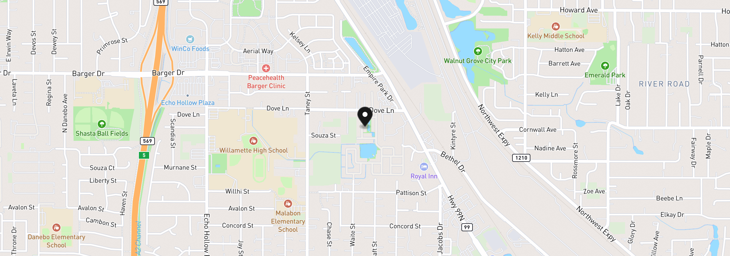 Map showing the location of 1800 Lakewood Ct 138, Eugene, OR 97402