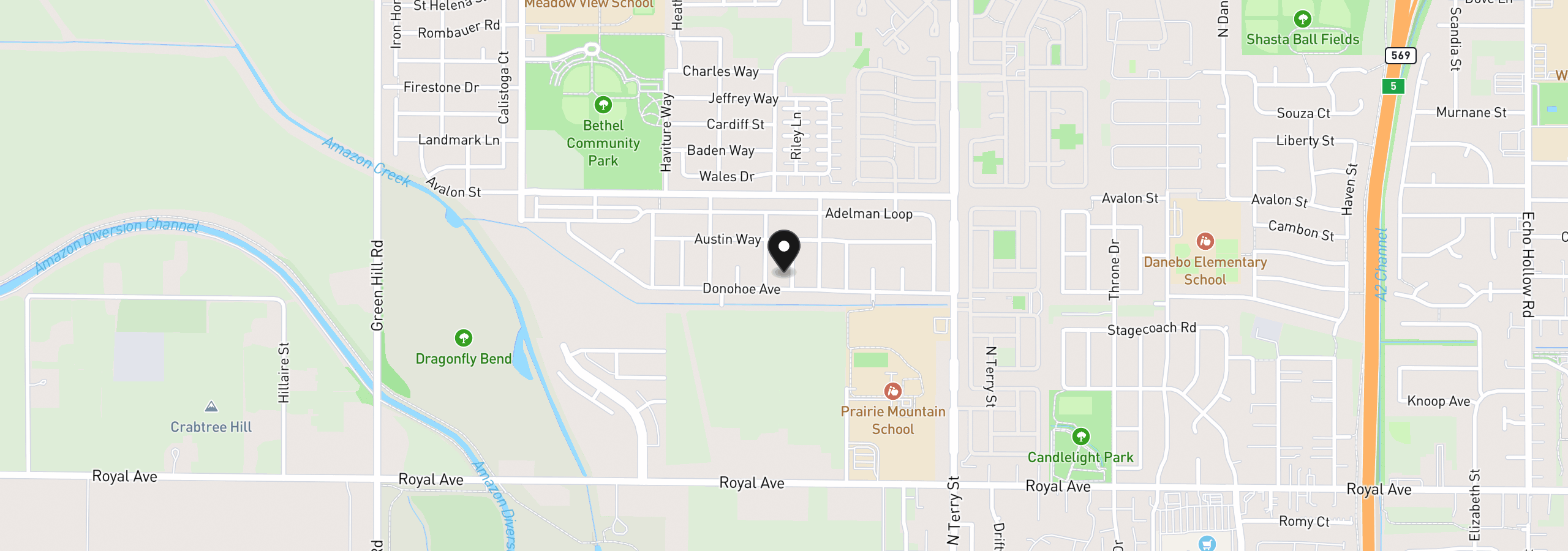 Map showing the location of 1230 Rupp St, Eugene, OR 97402