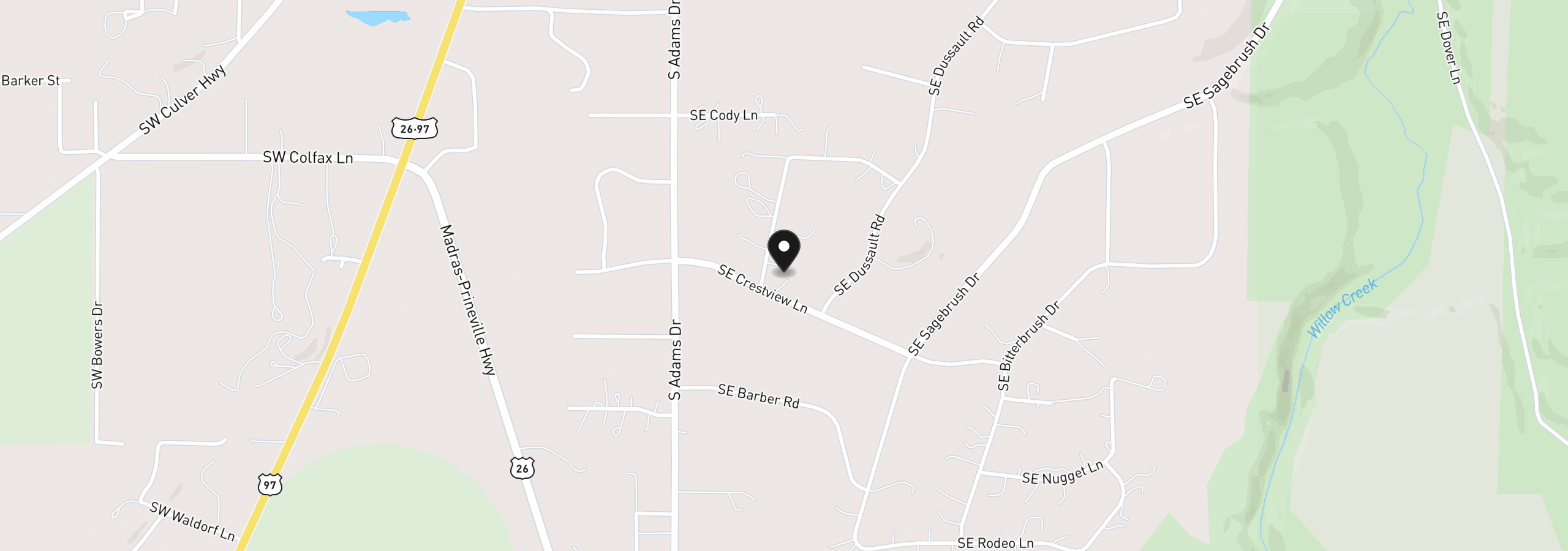 Map showing the location of 200 SE Crestview Ln, Madras, OR 97741