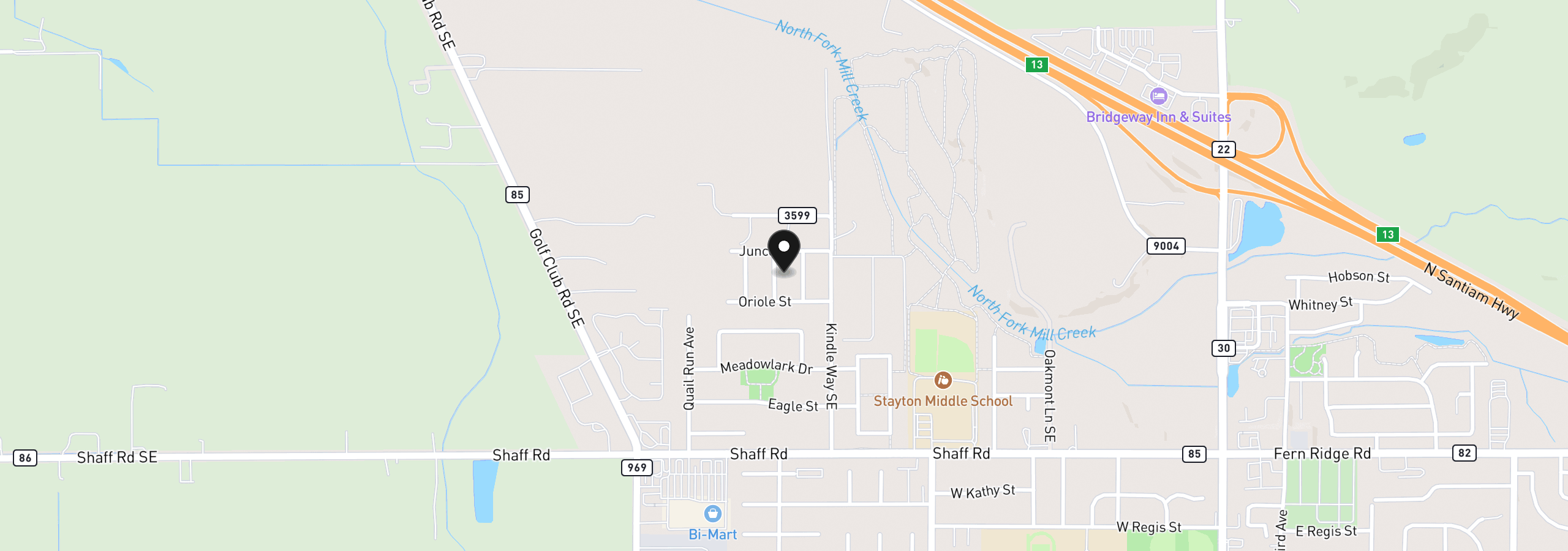 Map showing the location of 2150 Nighthawk Ave, Stayton, OR 97383