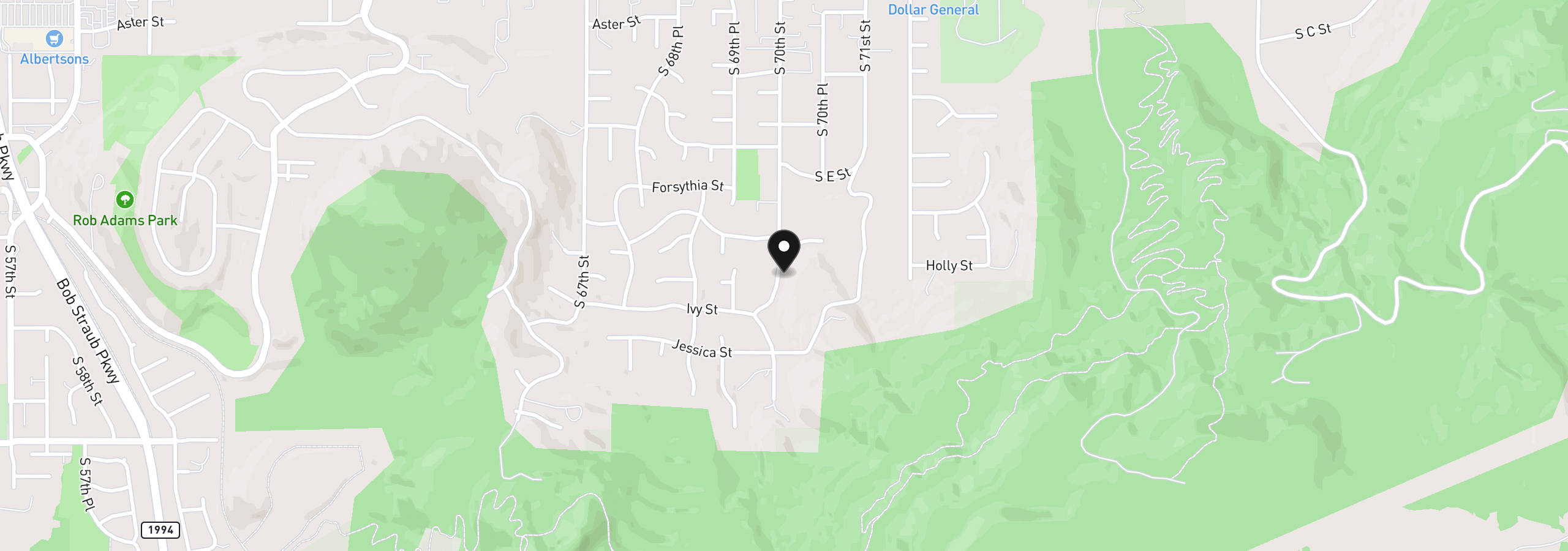 Map showing the location of S 70th St, Springfield, OR 97478