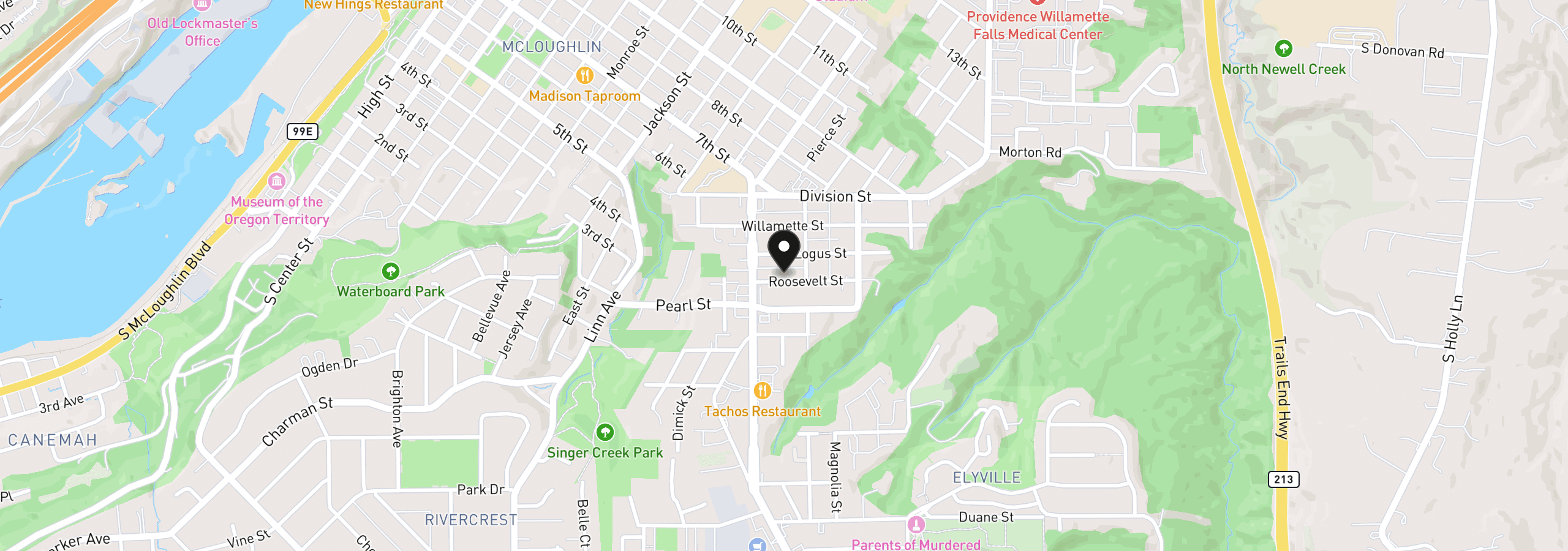 Map showing the location of 425 Roosevelt St, Oregon City, OR 97045