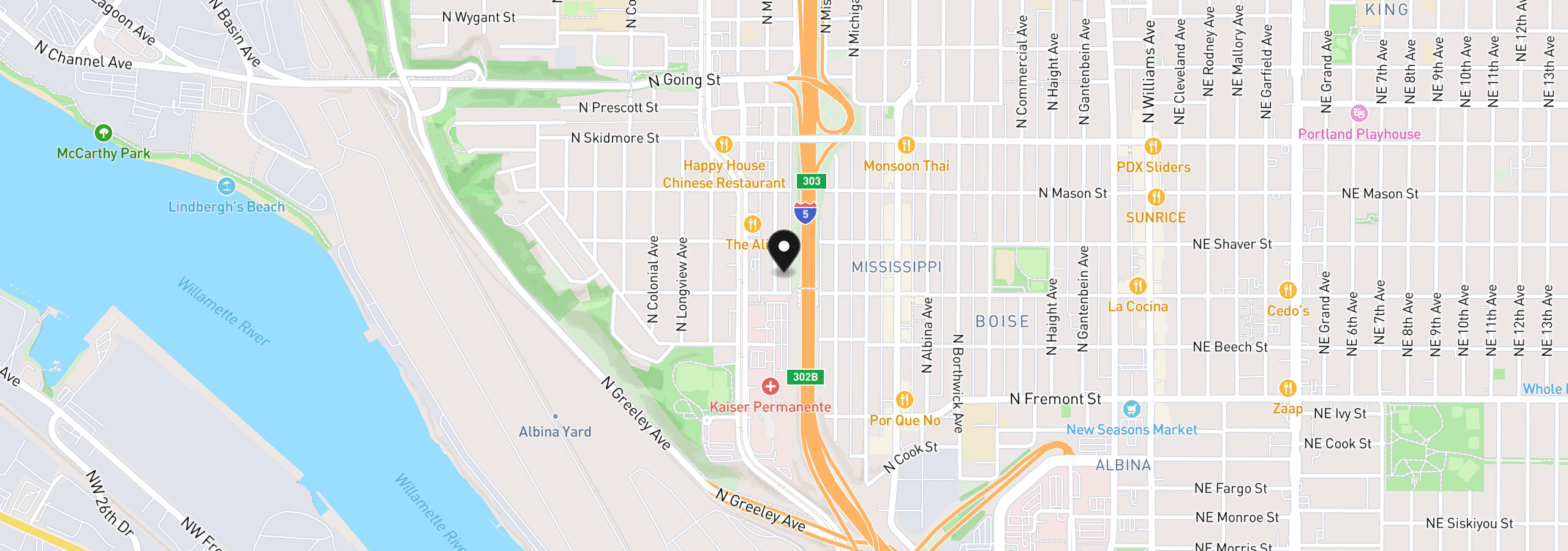 Map showing the location of 3920 N Montana Ave 101, Portland, OR 97227