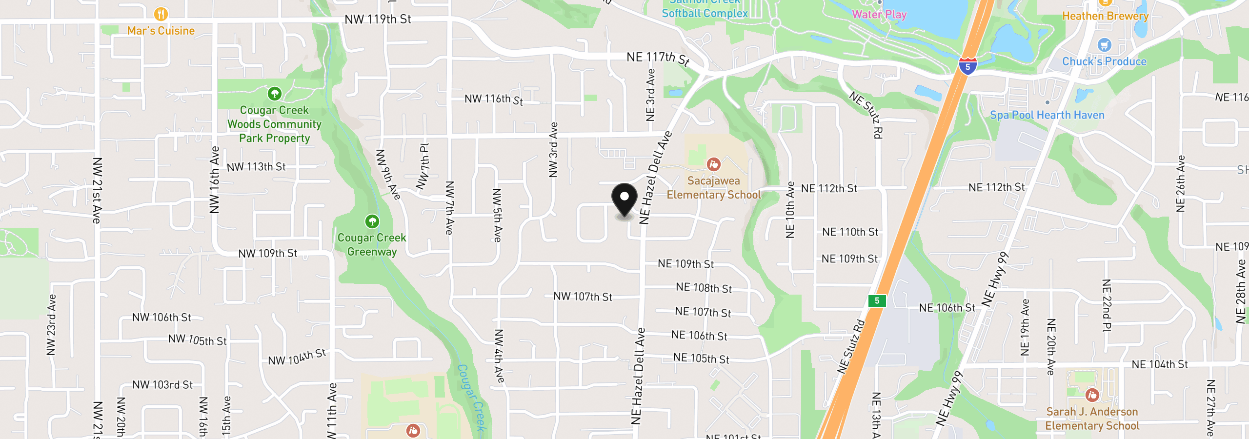 Map showing the location of 11012 NE 2nd Ct, Vancouver, Wa 98685